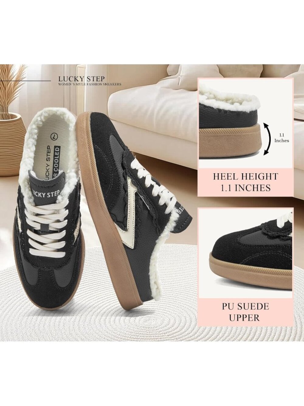 Women’s Black/White Fashion Backless Casual Open Back Non Slip Retro Sneakers - Picture 6 of 6